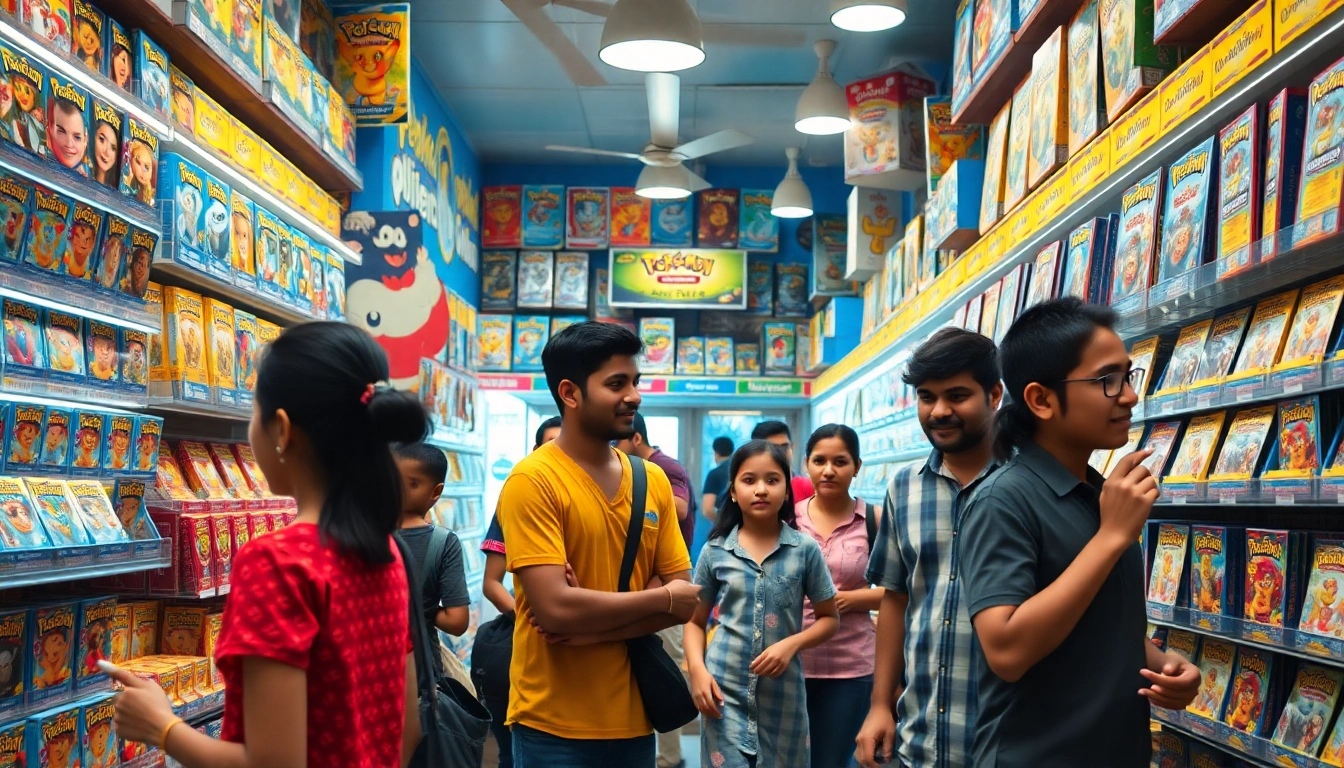 Explore the Pokémon tcg india collection in a vibrant game store.