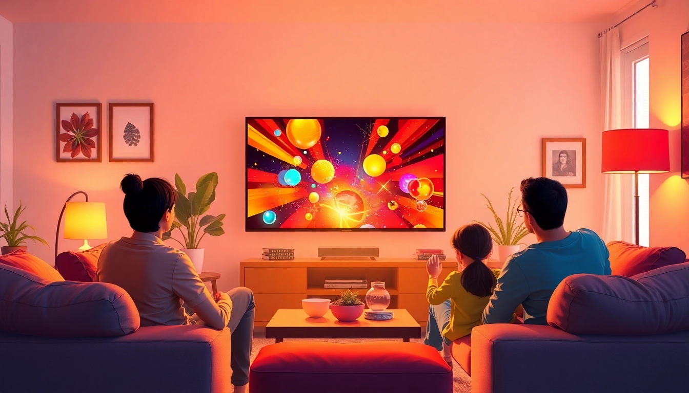 iptv abonnement 12 mois montrant une famille heureuse regardant la télévision ensemble