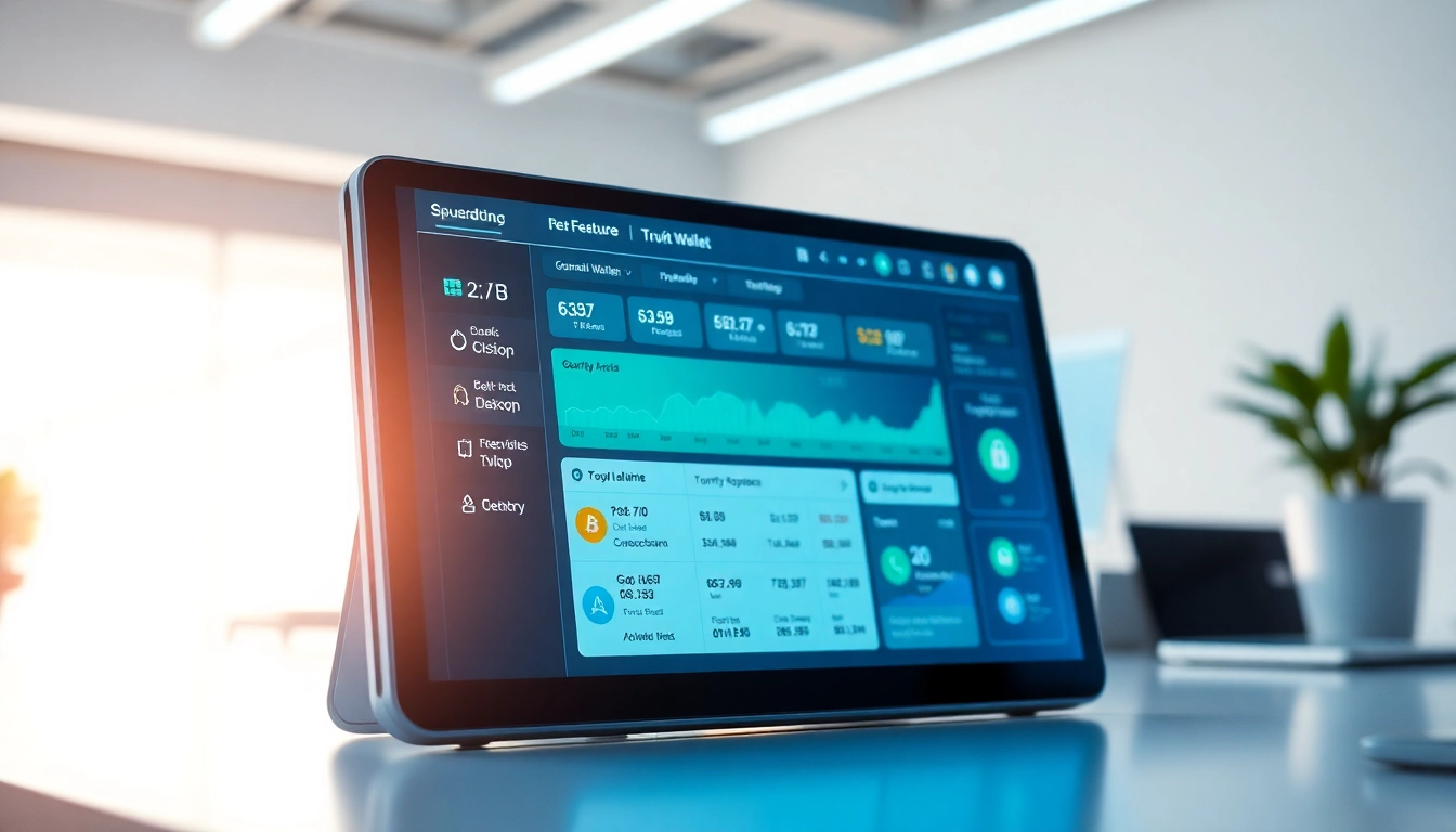 Showcase the guarda wallet interface with unique features in a modern digital workspace.
