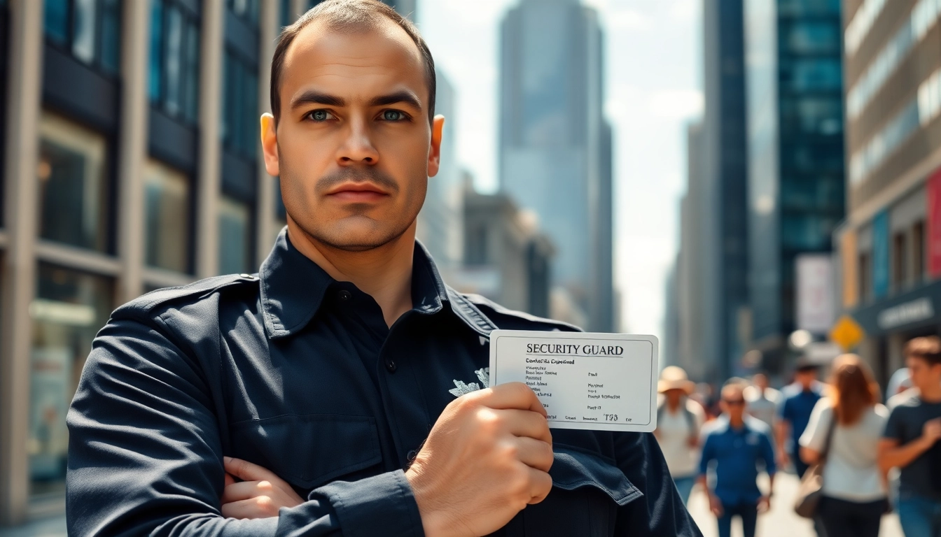 Holding a security guard license ny, a professional security guard stands firm in an urban setting.