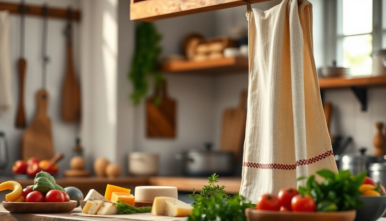 Kaasdoek in een keuken met rustieke sfeer die diverse ingrediënten opvangt.